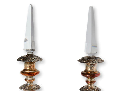 Antique Sheffield Candlesticks w/Crystal Lustres