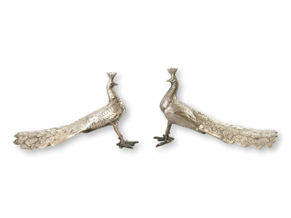 French Peacock Table Ornaments, a Pair