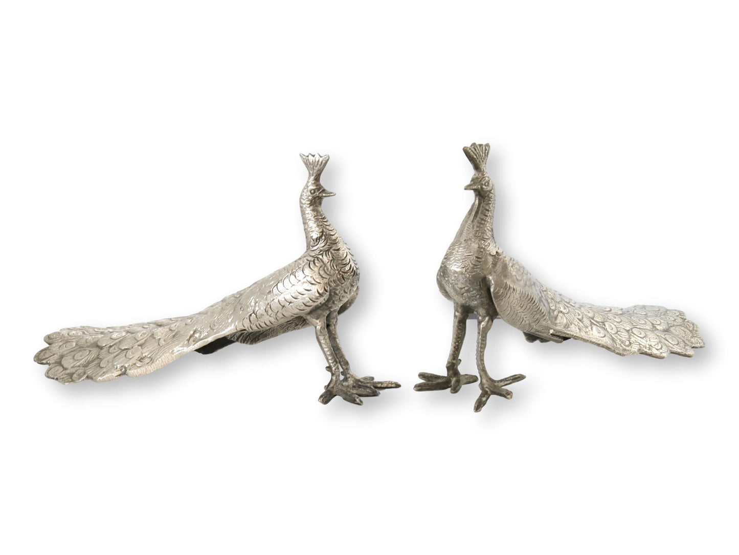 French Peacock Table Ornaments, a Pair