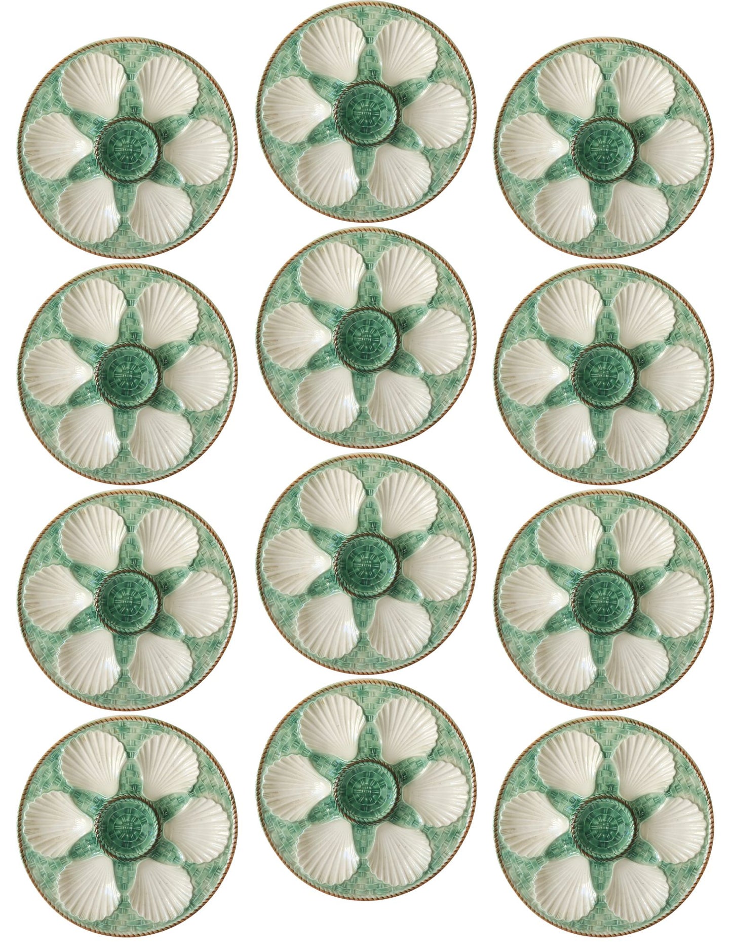 Midcentury French Longchamp Oyster Plates, Set of 12