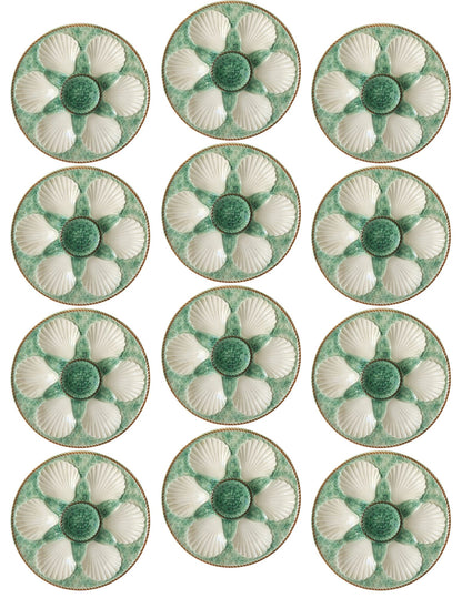 Midcentury French Longchamp Oyster Plates, Set of 12