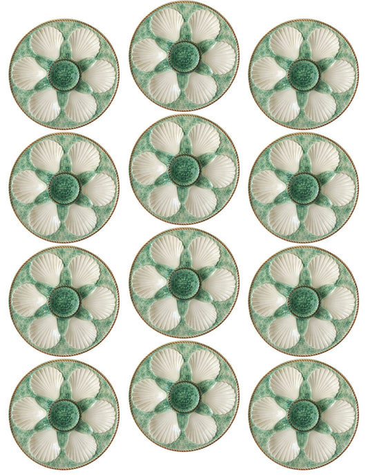 Midcentury French Longchamp Oyster Plates, Set of 12