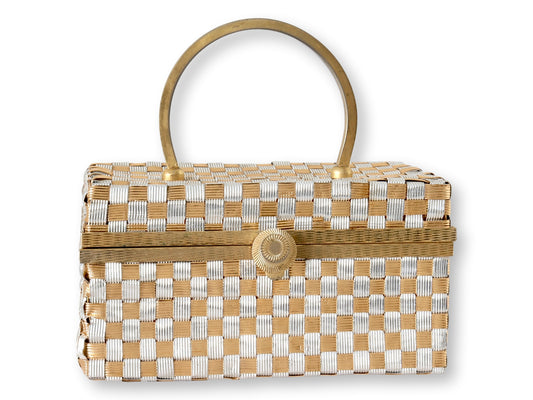 Midcentury Gold and Silver Woven Metal Handbag