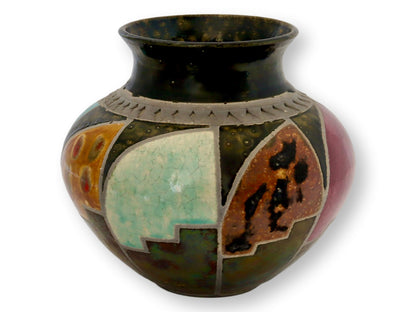 Vintage Signed Art Pottery Raku Fired Urn / Vase