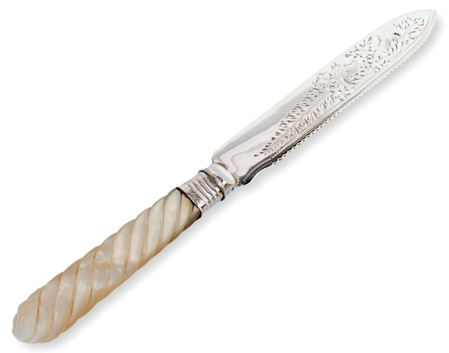 Antique English Carved Pearl Cake Knife