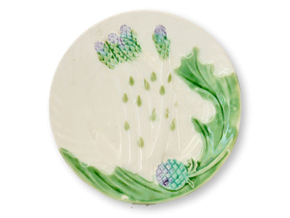 19th-Century French Majolica Salins Les Bains Artichoke Asparagus Plates, Set of 6