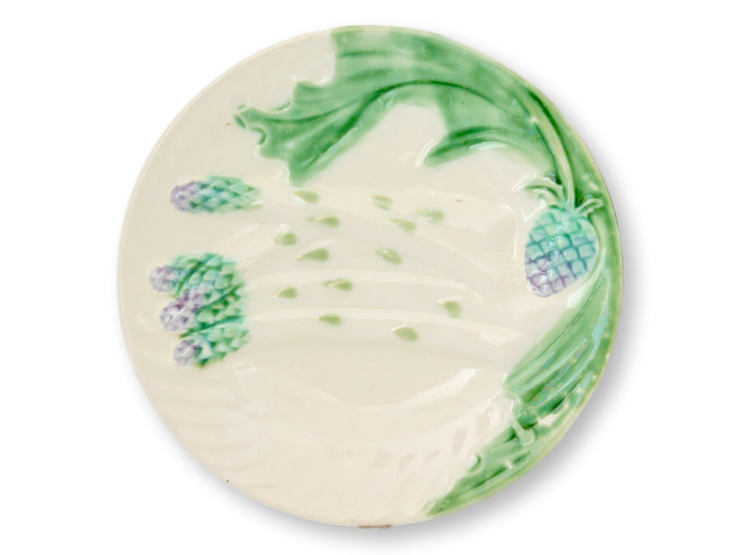 19th-Century French Majolica Salins Les Bains Artichoke Asparagus Plates, Set of 6