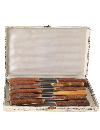 Midcentury French Horn-Handle Steak Knives | Set of 12