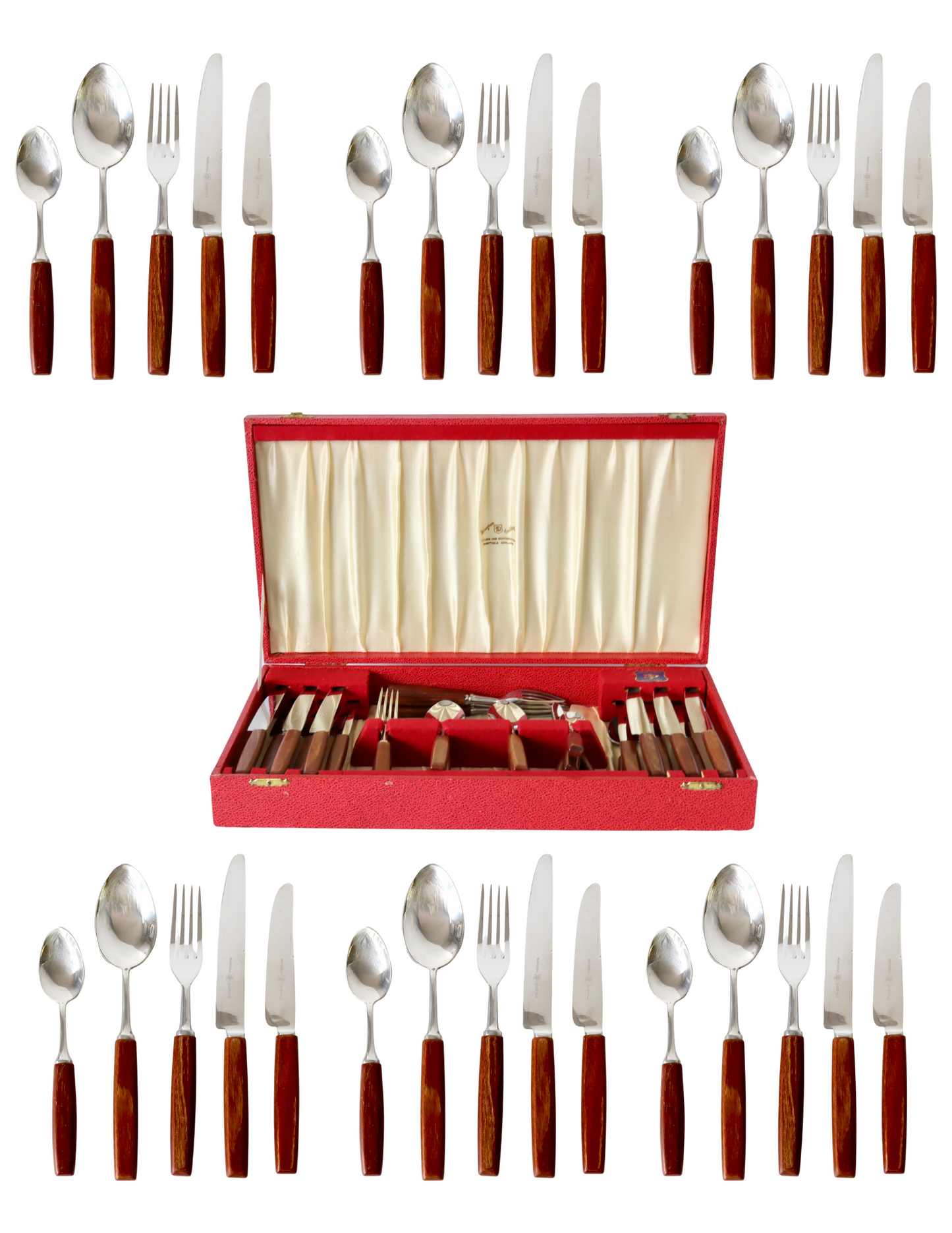 Midcentury Teak Handled Flatware, 30 pcs