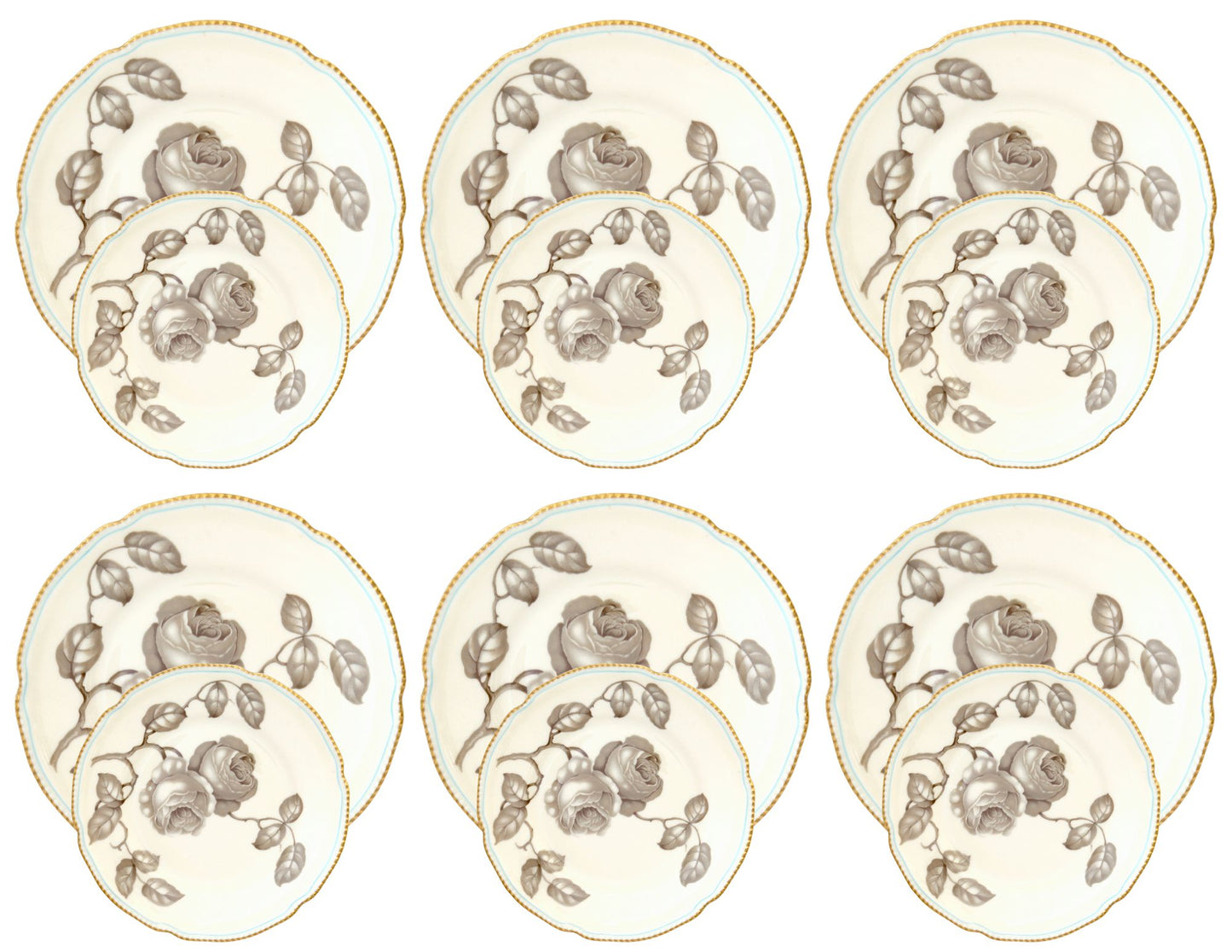 Vintage Rose Pattern Dessert Plates, 12 pcs