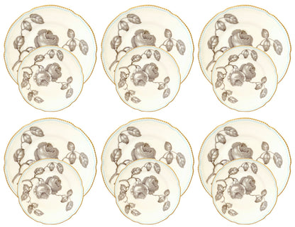Vintage Rose Pattern Dessert Plates, 12 pcs