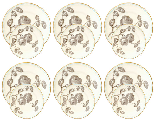 Vintage Rose Pattern Dessert Plates, 12 pcs
