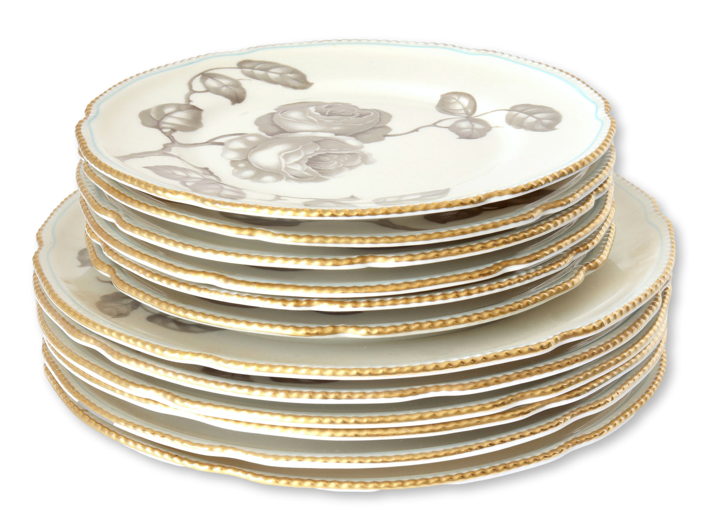 Vintage Rose Pattern Dessert Plates, 12 pcs