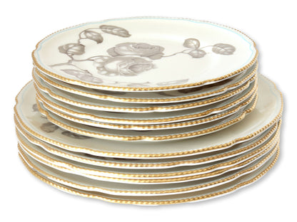 Vintage Rose Pattern Dessert Plates, 12 pcs