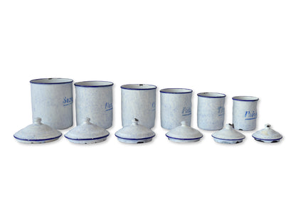 1920s French Enameled Kitchen Canisters - "Smoke on the Mountain"