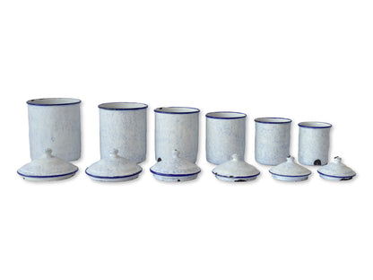 1920s French Enameled Kitchen Canisters - "Smoke on the Mountain"