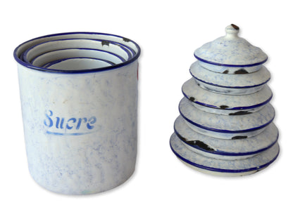 1920s French Enameled Kitchen Canisters - "Smoke on the Mountain"