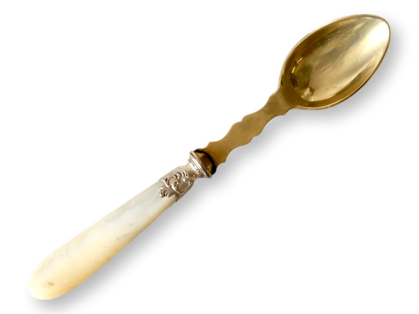 Antique French Pearl & Gilt Dessert Spoons, s/12