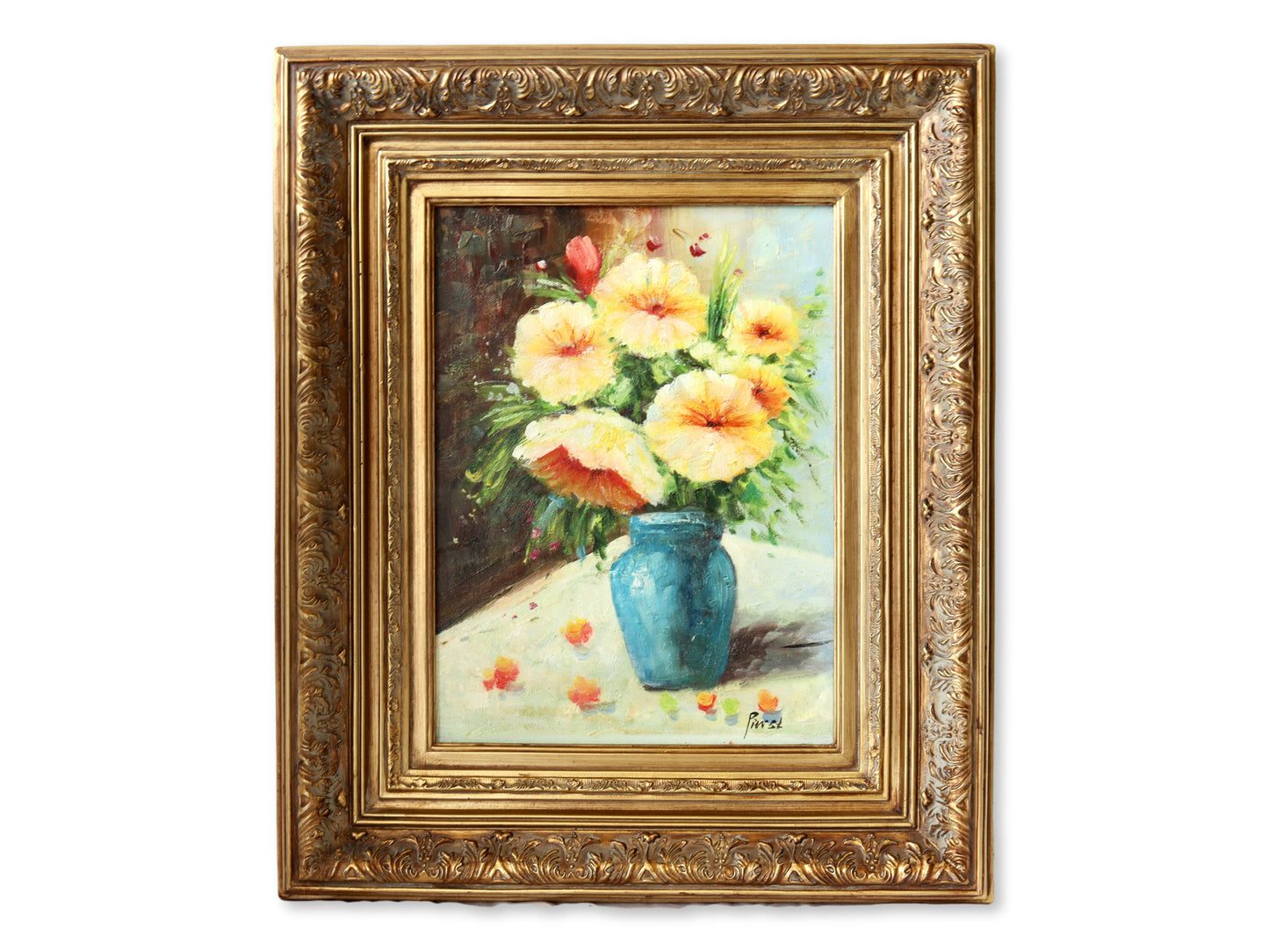 Framed Floral Still Life Oil on Canvas