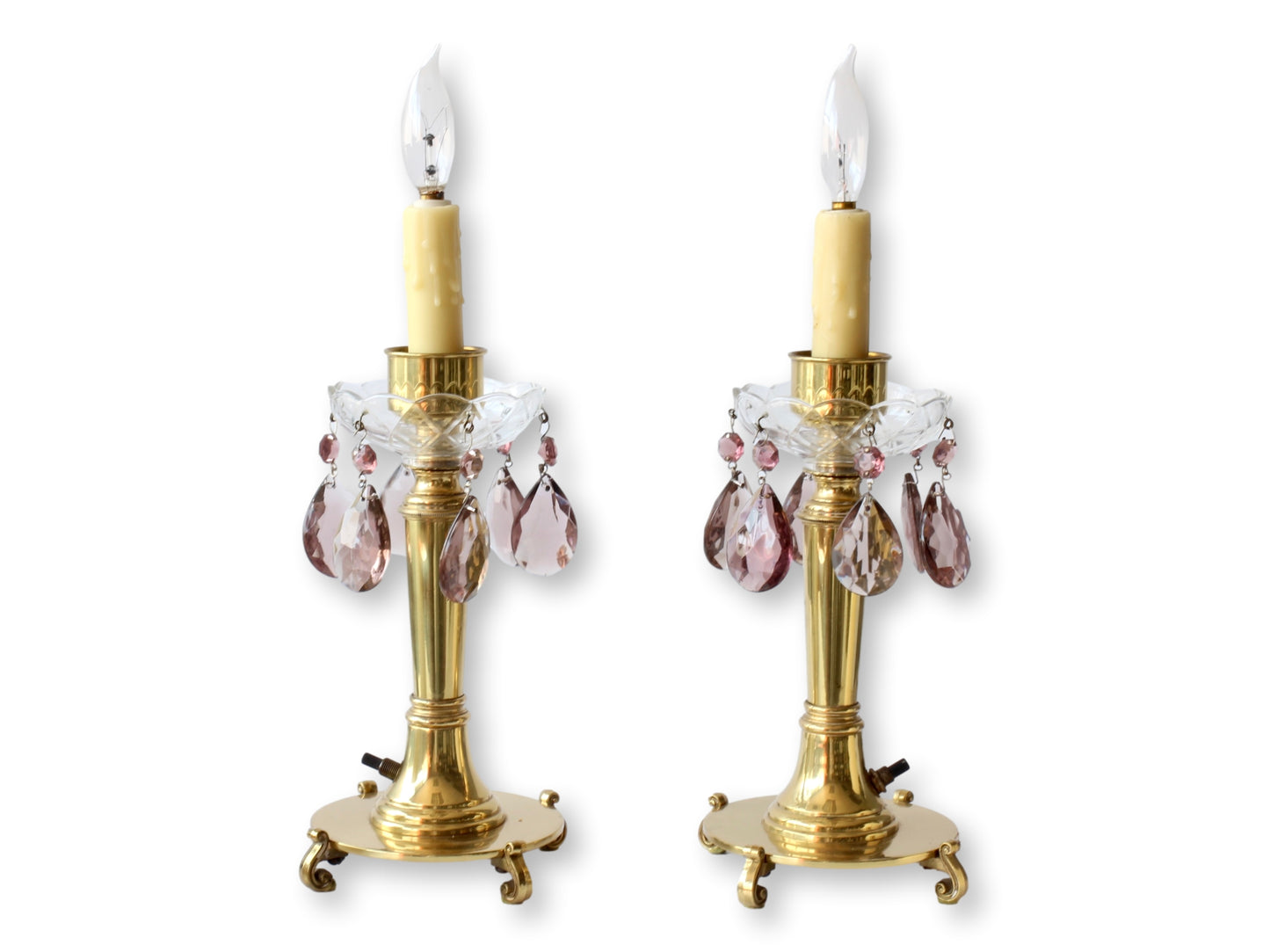 Candlestick Lamps w/Amethyst Crystals