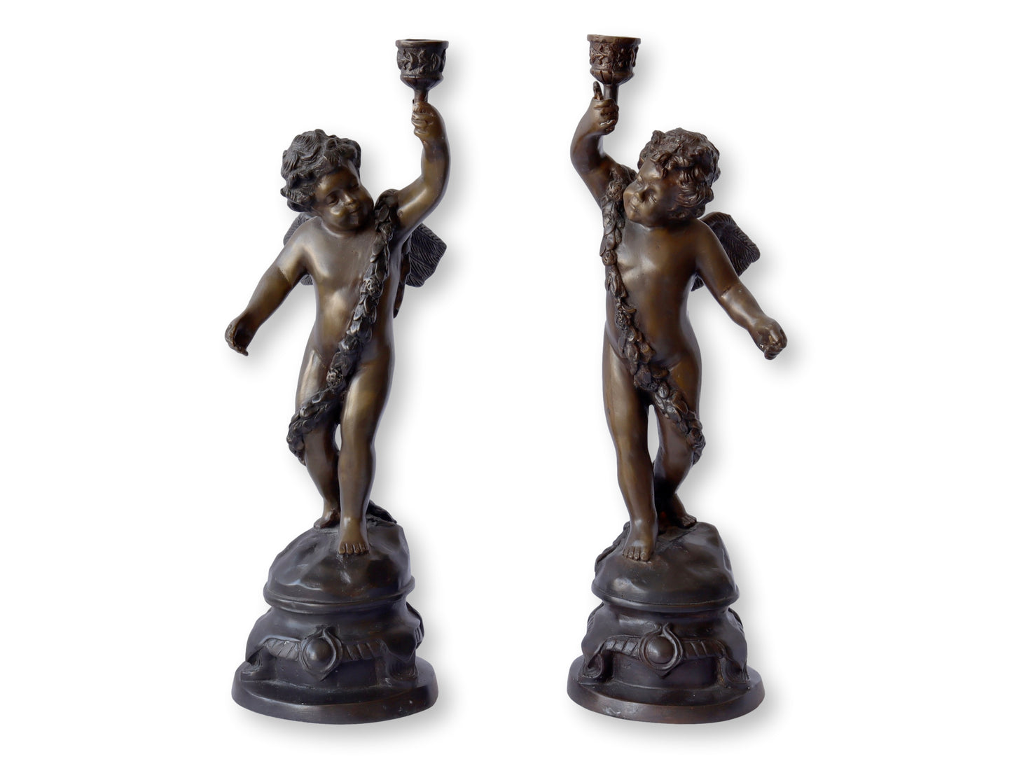 Tall Bronzed Cherub Candlesticks