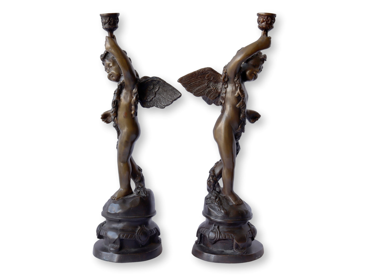 Tall Bronzed Cherub Candlesticks