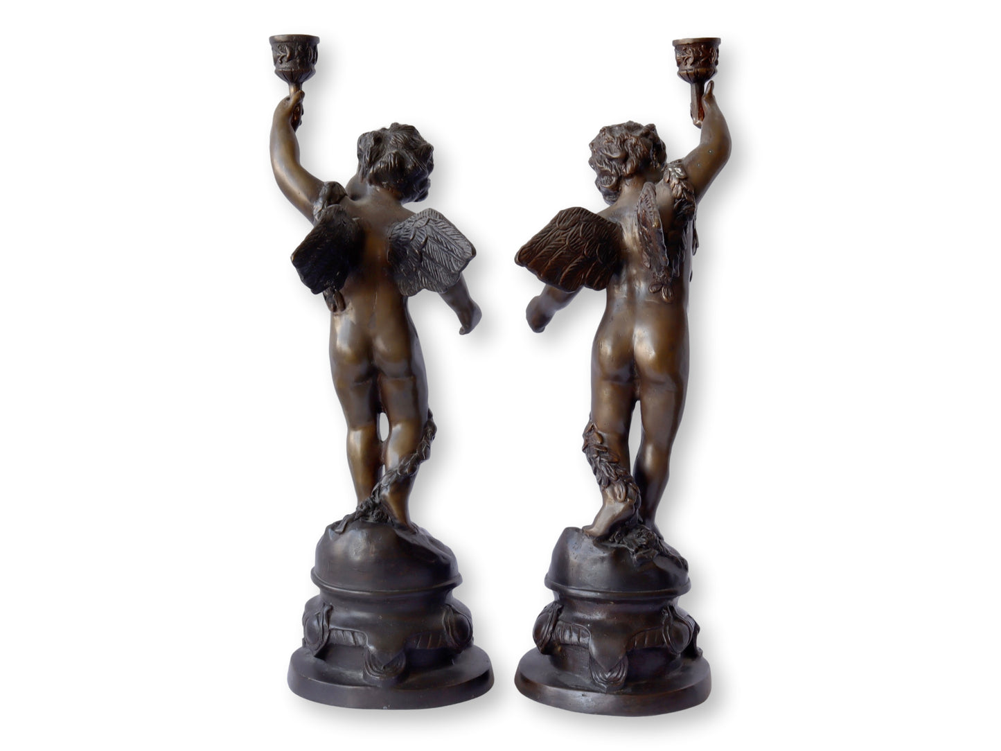 Tall Bronzed Cherub Candlesticks