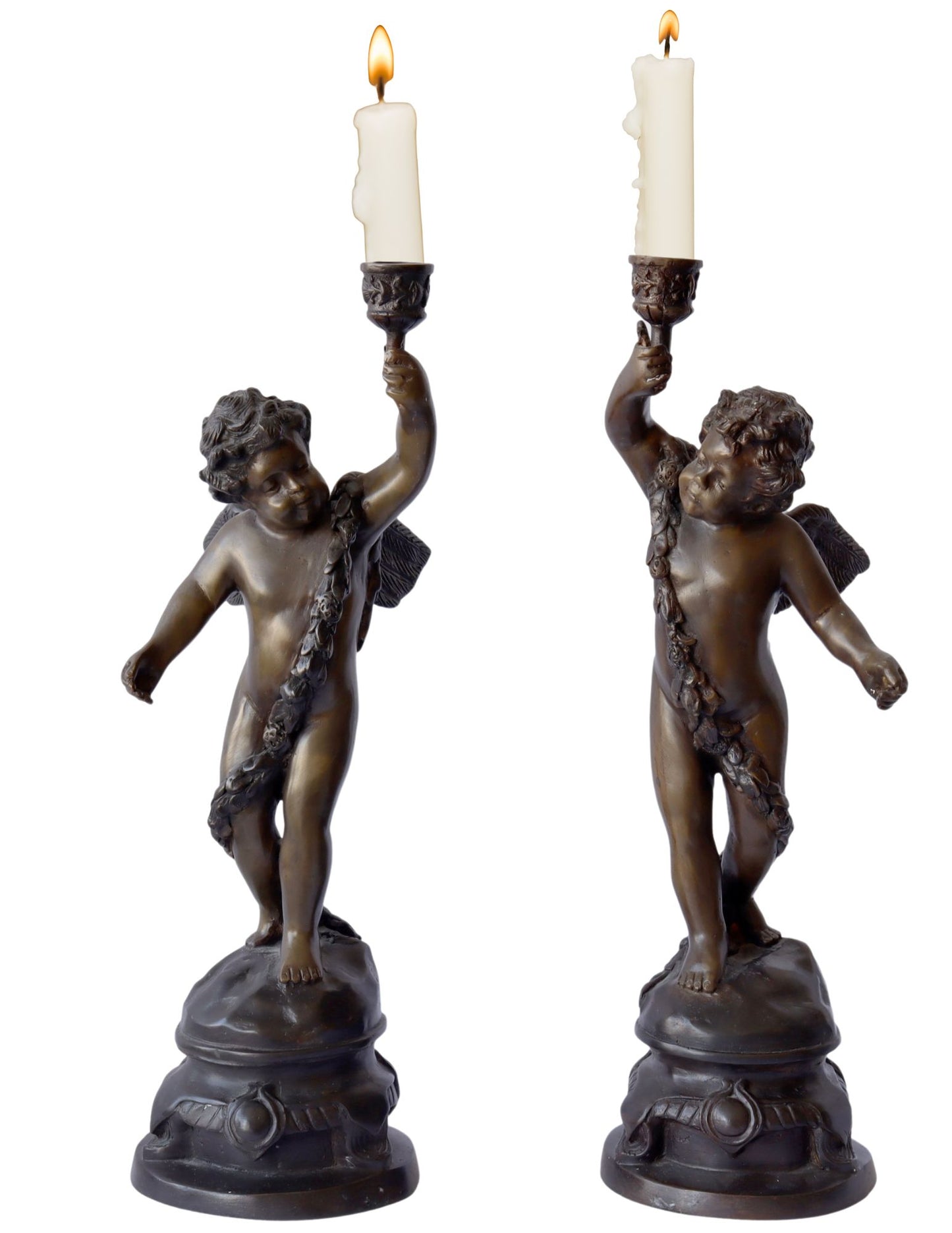 Tall Bronzed Cherub Candlesticks