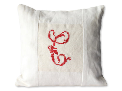 Antique French Linen Petite Decorative Pillow w/ Hand-Stitched "C" Monogram