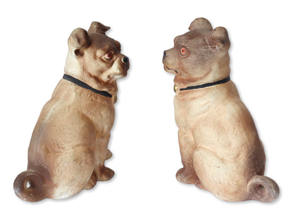 Vintage Porcelain Bisque Pug Dogs, Pair