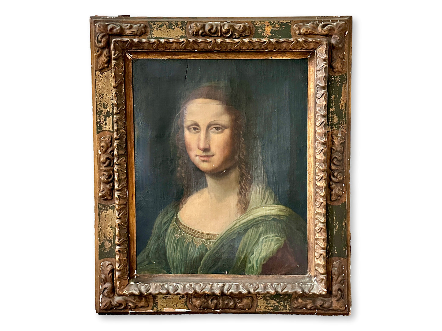 Rustic Antique Oil on Canvas of "Mona Lisa"