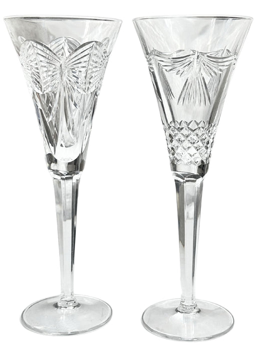 Vintage Waterford Happiness & Peace Cut Crystal Toasting Champagne Flutes