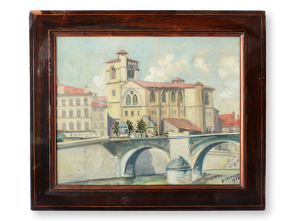 1932 French Cityscape Oil Painting