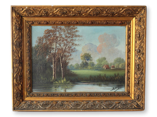 Antique French Landscape Oil Painting