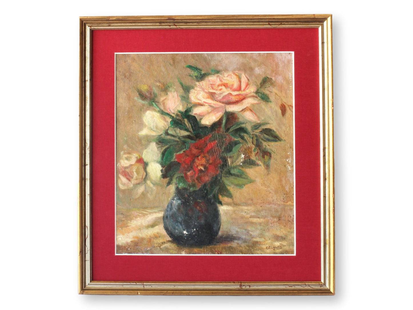 Midcentury French Botanical Still Life W/ Roses