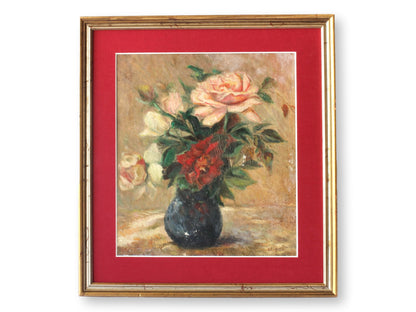 Midcentury French Botanical Still Life W/ Roses