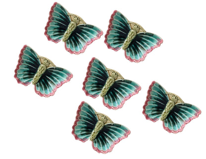 C. 1890s  French Majolica Butterfly Plates