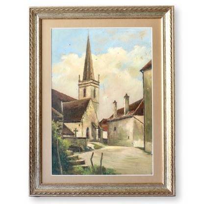 Midcentury French Village Church Scene