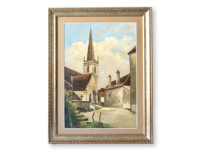 Midcentury French Village Church Scene