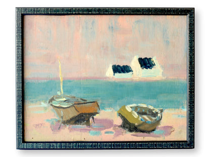 Midcentury French Coastal Scene w/ Boats