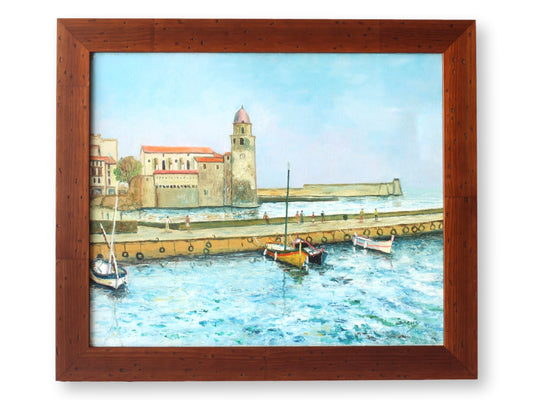 Midcentury French Coastal Harbor Scene