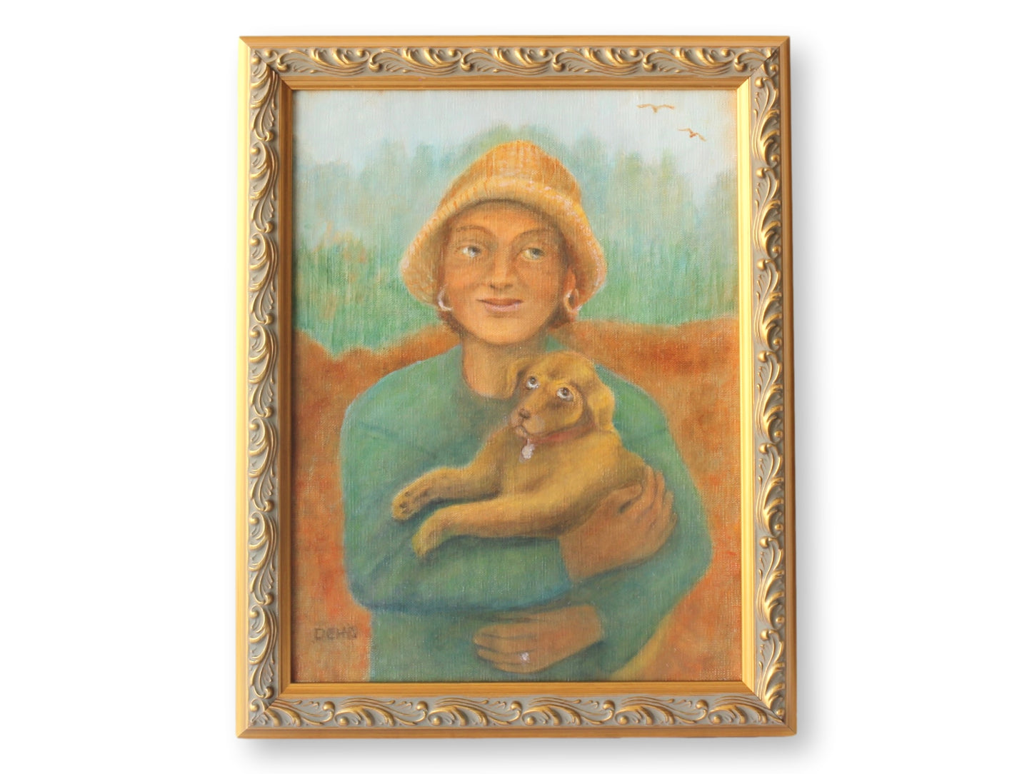 Midcentury Portrait of Woman w/ Puppy