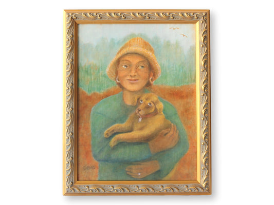 Midcentury Portrait of Woman w/ Puppy