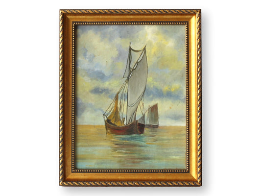 Midcentury French Seascape w/ Sail Boats