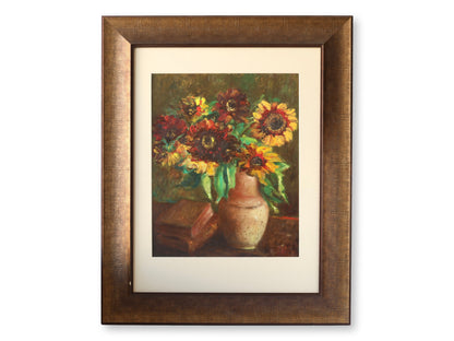 Early 1900s French Still Life Painting of Sunflowers