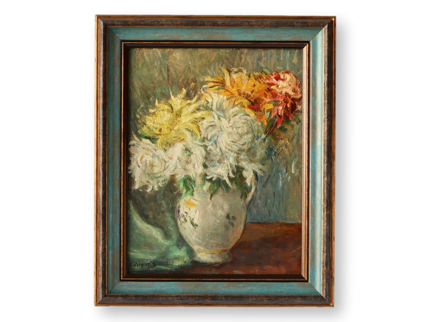 Early 1900s French Still Life Chrysanthemum Painting