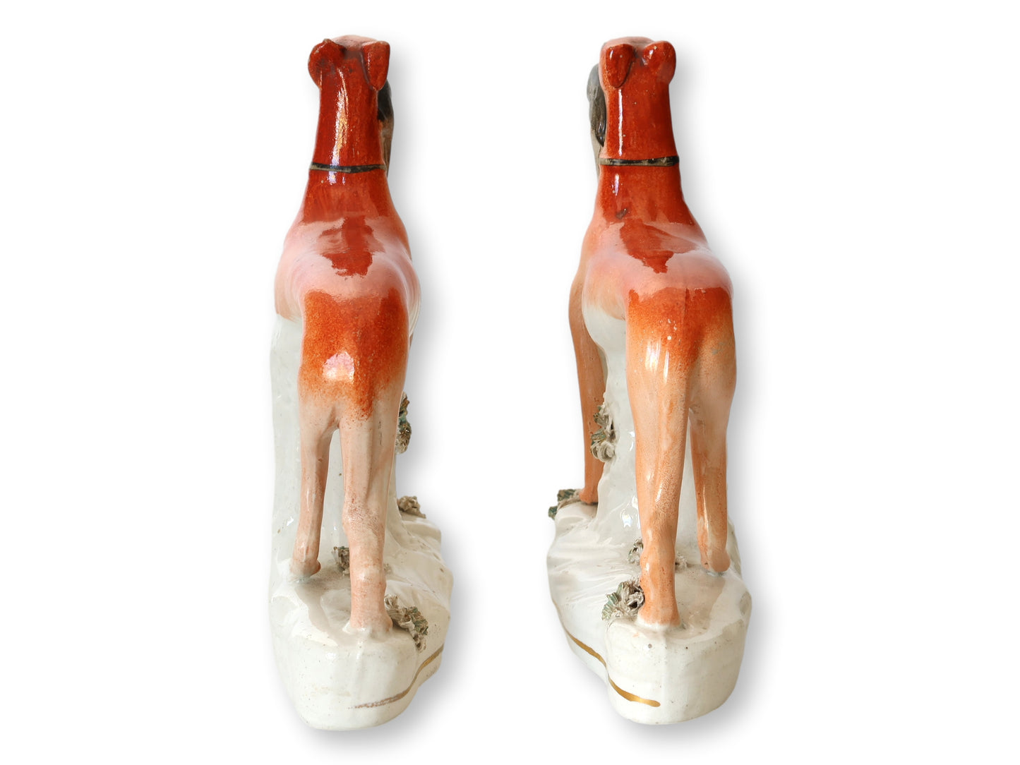 19th-Century English Staffordshire Greyhounds W/ Rabbits