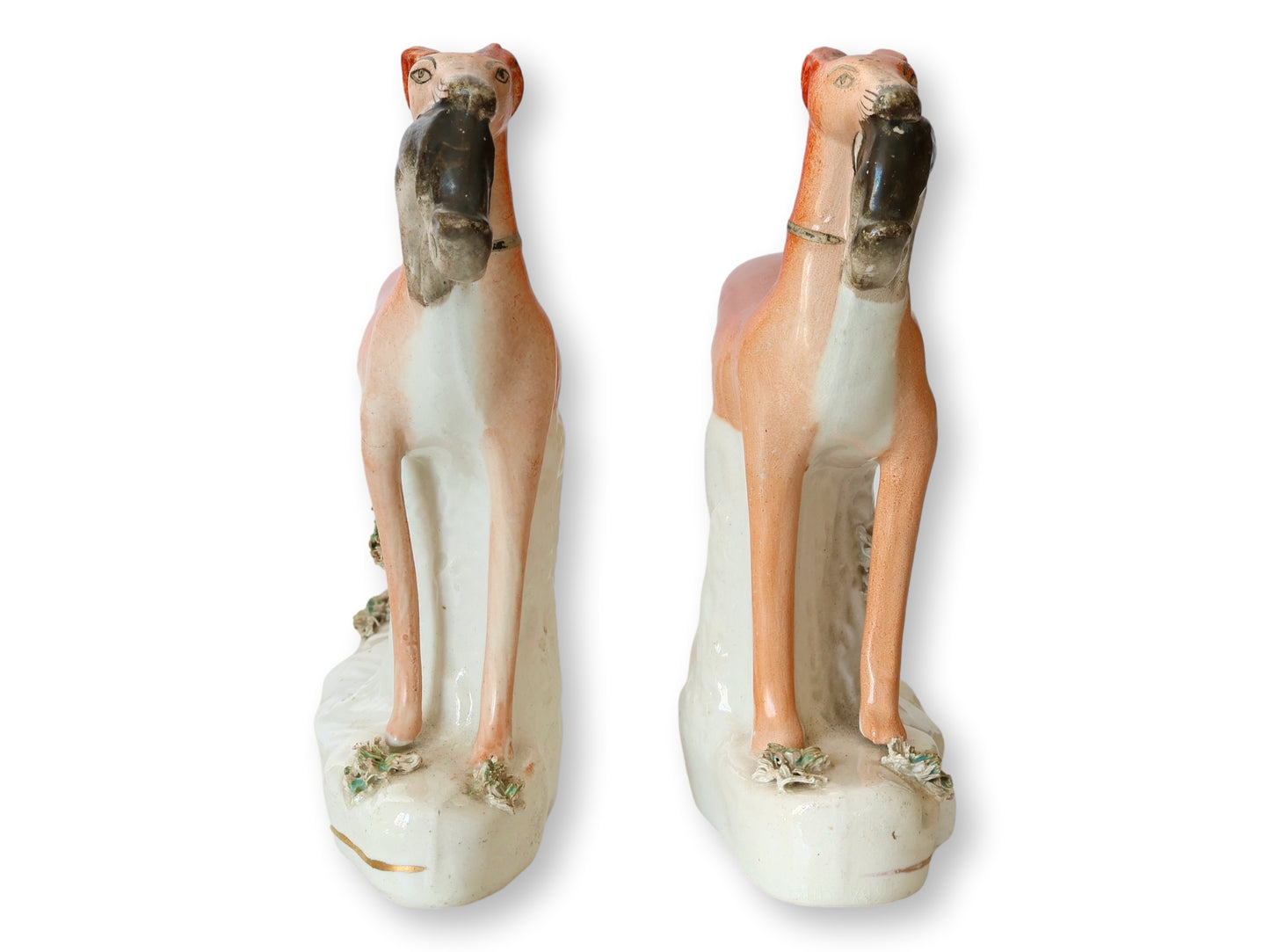 19th-Century English Staffordshire Greyhounds W/ Rabbits