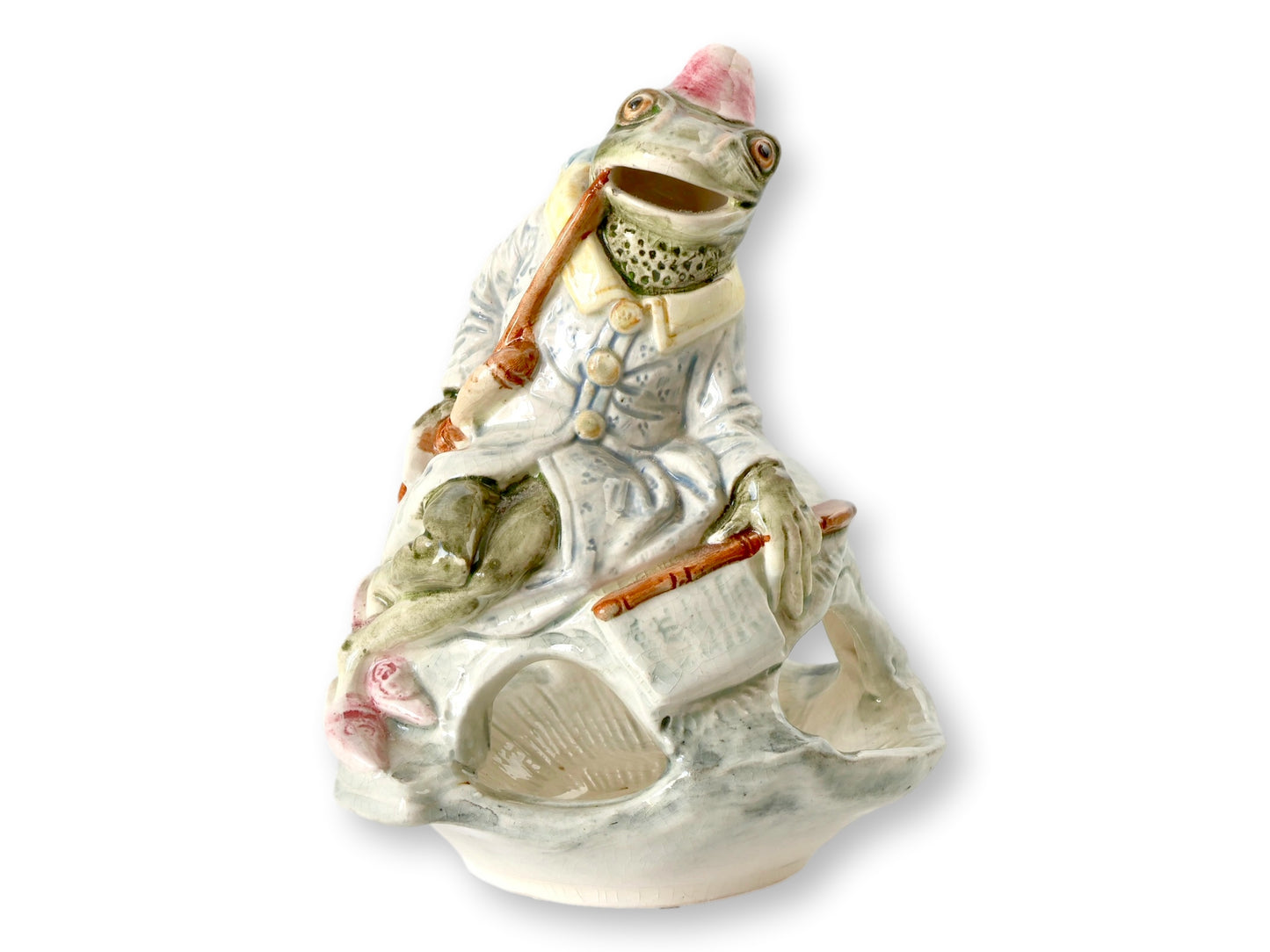 19th-C. Whimsical Majolica Frog Smoker (Ashtray)