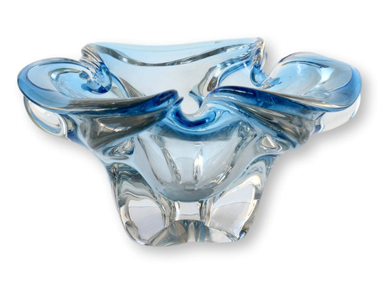 Midcentury Ice Blue Murano Glass Centerpiece Bowl